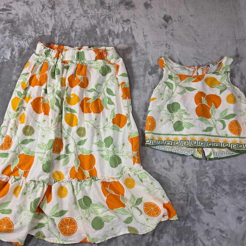 Rachel Zoe Mediterranean Citrus Fruit Print Crop Top & Tiered Midi Skirt Set - Picture 2 of 6
